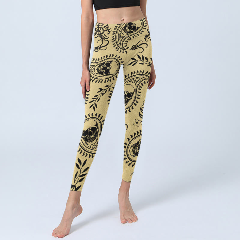 Buddha Stones Paisley Skull Design Gym Leggings Women's Yoga Pants - image 5