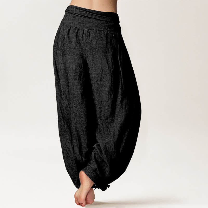 Buddha Stones Two Graceful Cranes Pattern Pure Cotton Women's Elastic Waist Harem Pants - image 1