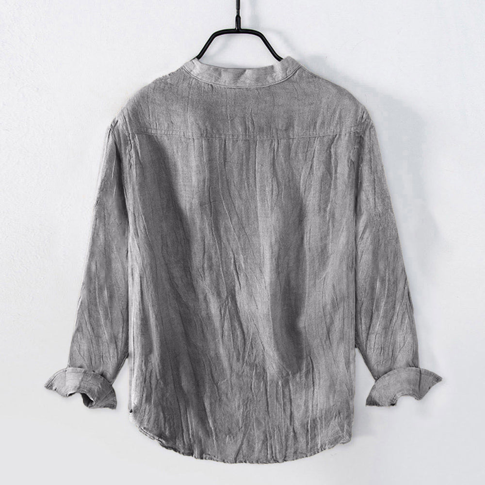 Buddha Stones Om Symbol Pattern Half Buttons Men's Cotton Linen Long Sleeve Shirt - image 1
