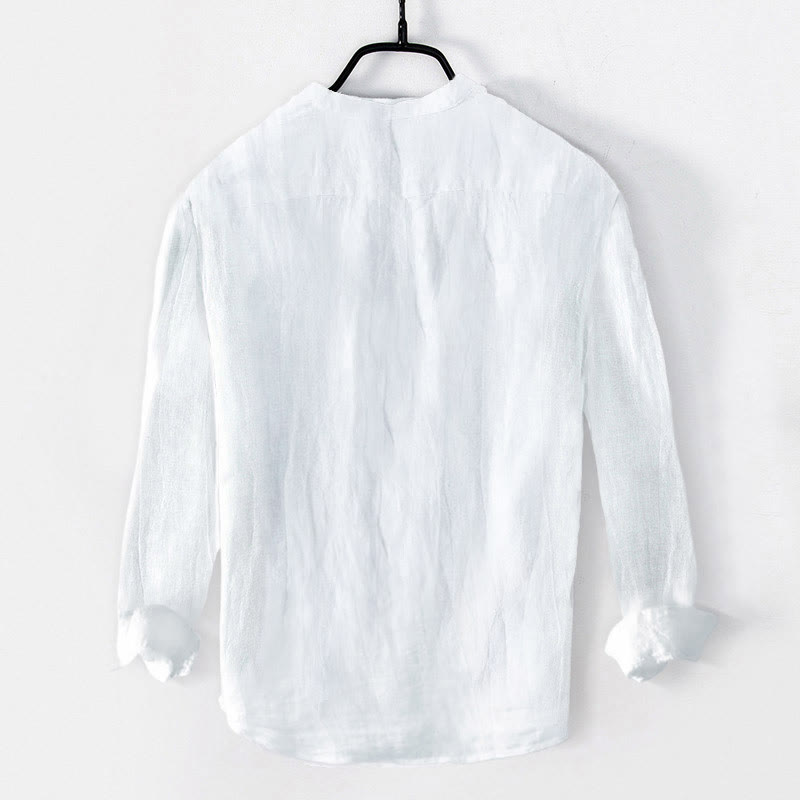 Buddha Stones Bamboo Zen Character Pattern Half Buttons Men's Cotton Linen Long Sleeve Shirt - image 7