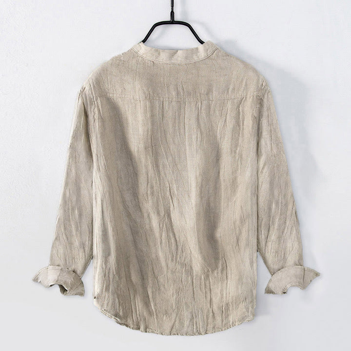 Buddha Stones Flying Crane Sun Pattern Half Buttons Men's Cotton Linen Long Sleeve Shirt - image 1