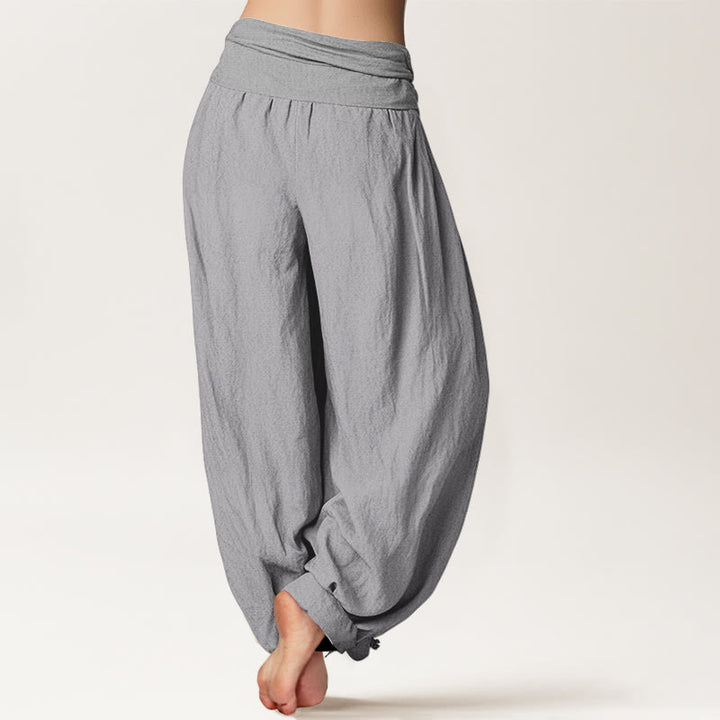 Buddha Stones Pure Cotton LightGrey Women's Elastic Waist Harem Pants - image 1