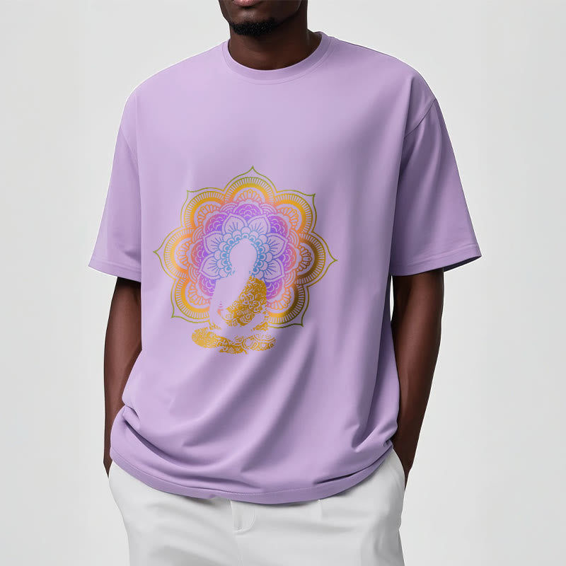Buddha Stones Multicolor Mandala Flower Seated Buddha Pattern Tee T-shirt - image 17
