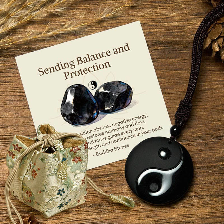 Buddha Stones "Sending Balance and Protection" Obsidian Yin Yang Necklace Includes Gift Message Card - Yin Yang - Deluxe Gift Bag (+$9.59) - image 6