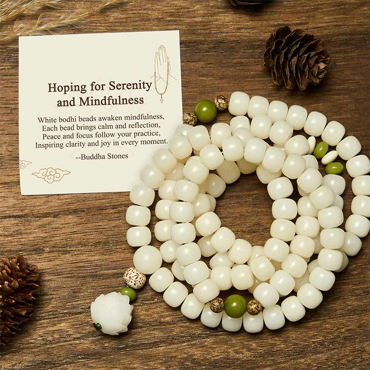 Buddha Stones "Hoping for Serenity and Mindfulness" Bodhi Lotus Mala Includes Gift Message Card - 8*10mm - Standard Gift Box - image 1