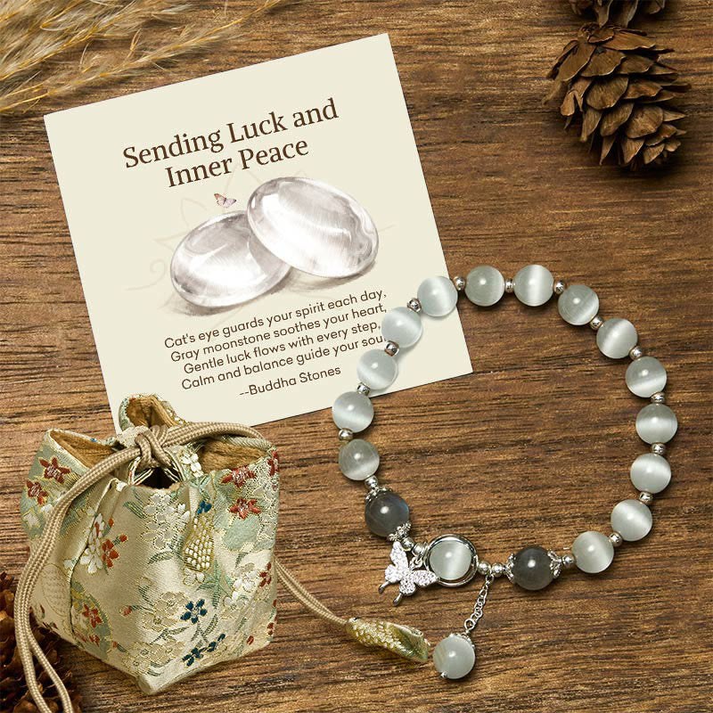 Buddha Stones "Sending Luck and Inner Peace" Cat's Eye Butterfly Bracelet Includes Gift Message Card - Cat's Eye&Moonstone Butterfly - Deluxe Gift Bag (+$9.59) - image 7