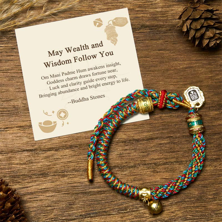 Buddha Stones "May Wealth and Wisdom Follow You" String Bracelet Includes Gift Message Card - Multicolored(Wrist Circumference 14-20cm) - Standard Gift Box - image 0