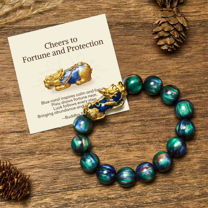 Buddha Stones "Cheers to Fortune and Protection" PiXiu Bracelet Includes Gift Message Card - 12mm Green Sea Willow(Wrist Circumference 17-18cm) - Standard Gift Box - image 11