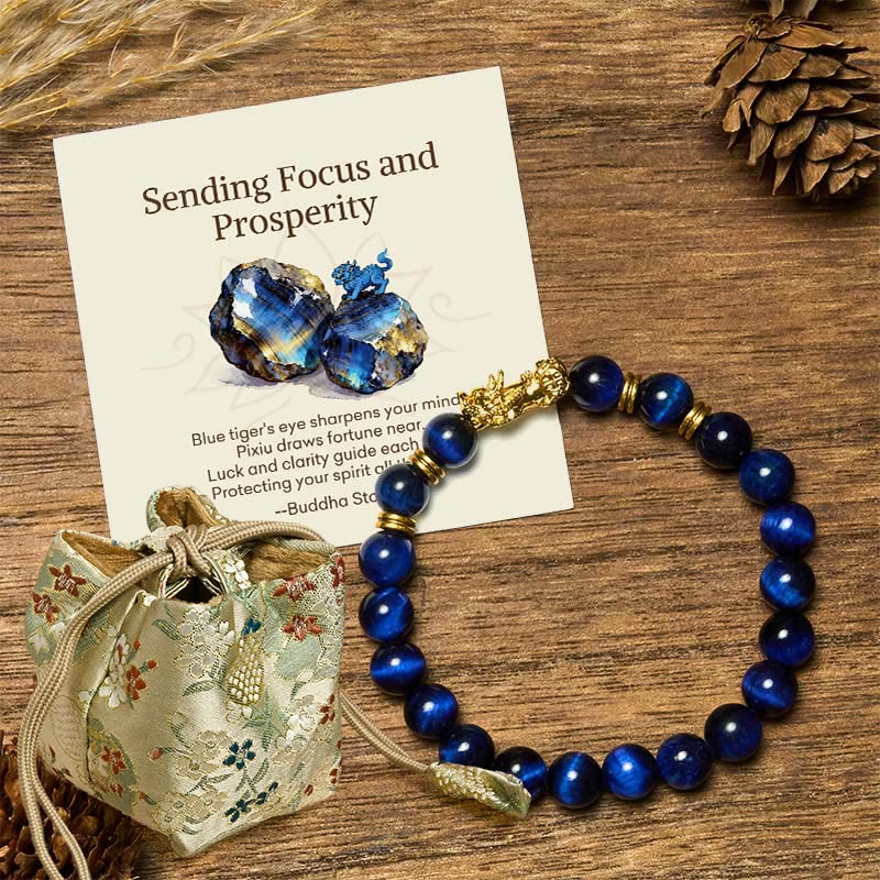 Buddha Stones "Sending Focus and Prosperity" Tiger Eye Pixiu Bracelet Includes Gift Message Card - Blue Tiger Eye(Wrist Circumference: 17-19cm) - Deluxe Gift Bag (+$9.59) - image 7