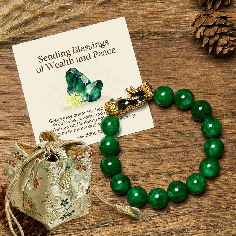 Buddha Stones "Sending Blessings of Wealth and Peace" PiXiu Jade Bracelet Includes Gift Message Card - 12mm - Deluxe Gift Bag (+$9.59) - image 11
