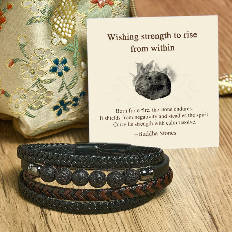Buddha Stones "Wishing Strength to Rise from Within" Lava Rock Bracelet Includes Gift Message Card - Lava Rock - 18-22cm - Deluxe Gift Bag (+$12.59) - image 3