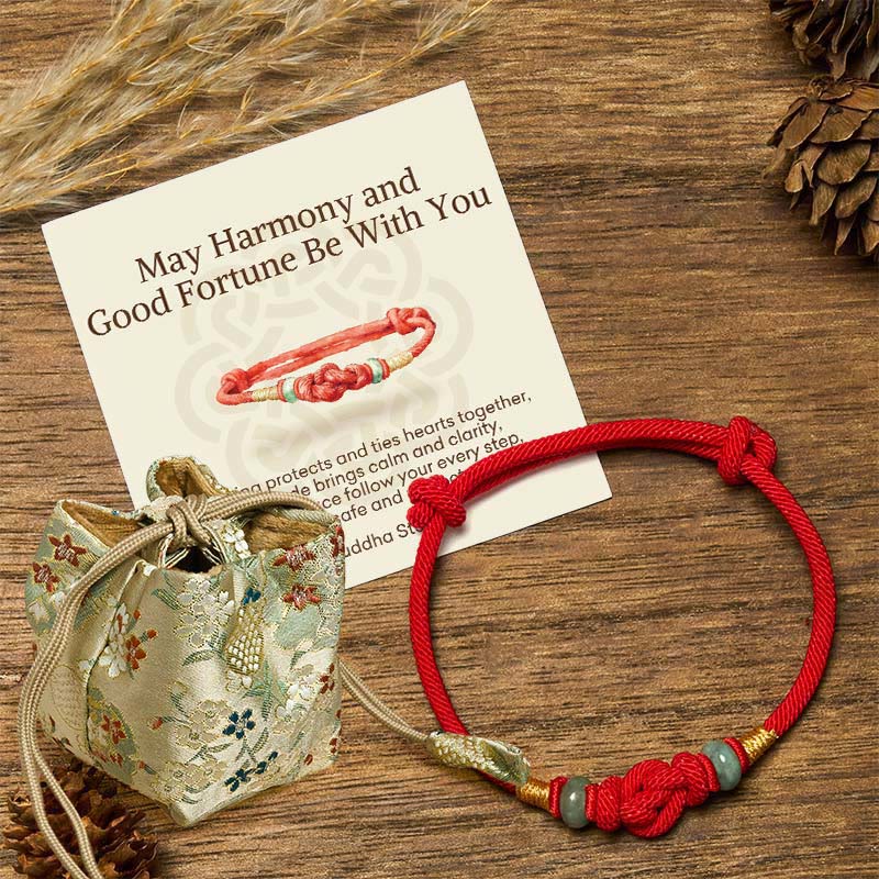 Buddha Stones "May Harmony and Good Fortune Be With You" Bracelet Includes Gift Message Card - Red String&Jade(Wrist Circumference 14-22cm) - Deluxe Gift Bag (+$9.59) - image 7
