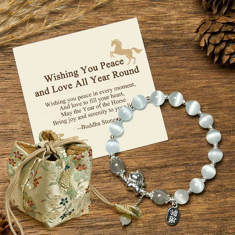 Buddha Stones "Wishing You Peace and Love All Year Round" Year of the Horse Includes Gift Message Card - Cat's Eye Labradorite(Wrist Circumference 14-16cm) - Deluxe Gift Bag (+$9.59) - image 14