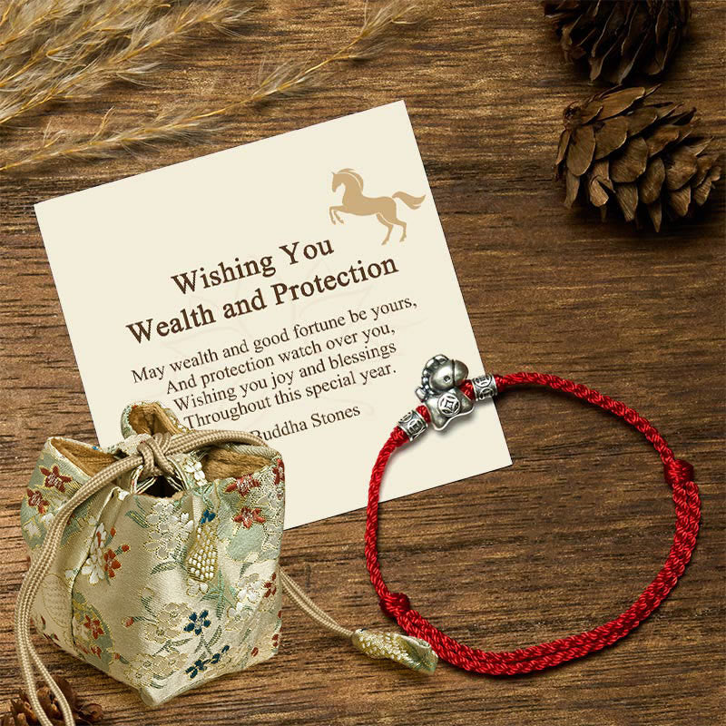 Buddha Stones "Wishing You Wealth and Protection" Year of the Horse String Includes Gift Message Card - Red(Wrist Circumference 14-21cm) - Deluxe Gift Bag (+$9.59) - image 6