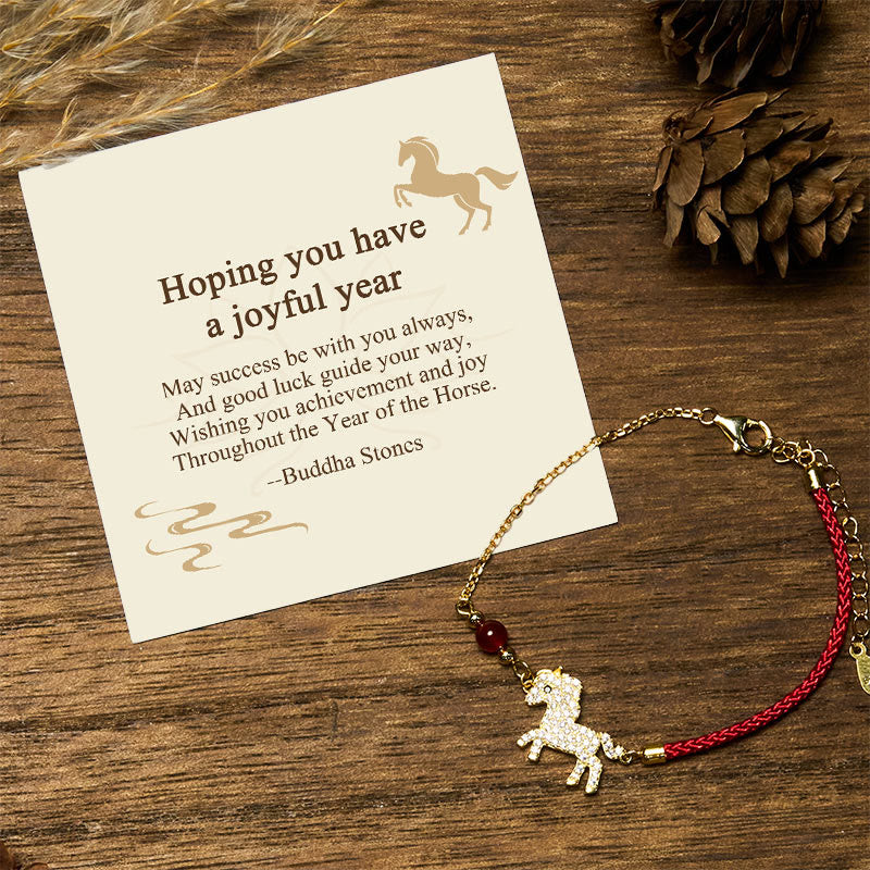 Buddha Stones "Hoping You Have a Joyful Year" Year of the Horse Bracelet Includes Gift Message Card - Horse(Wrist Circumference 14-18cm) - Standard Gift Box - image 0