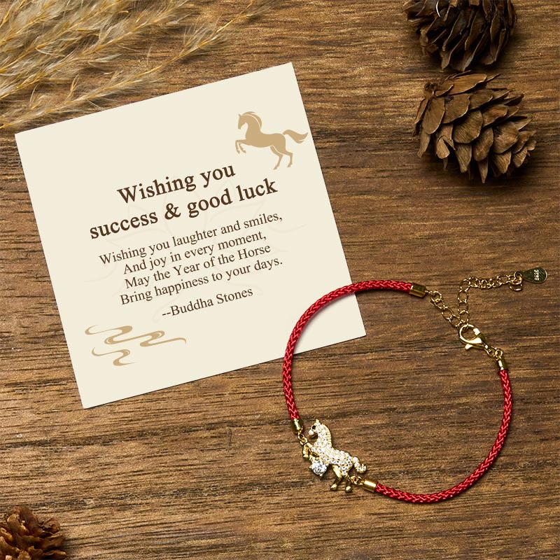 Buddha Stones "Wishing You Success & Good Luck" Year of the Horse String Includes Gift Message Card - Horse(Wrist Circumference 14-18cm) - Standard Gift Box - image 0