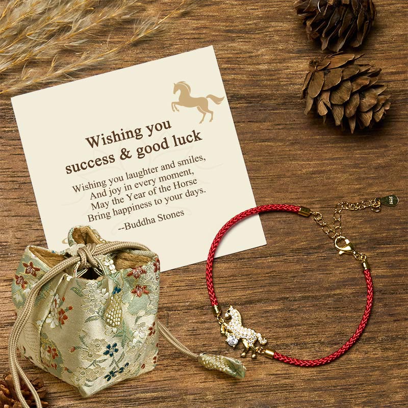 Buddha Stones "Wishing You Success & Good Luck" Year of the Horse String Includes Gift Message Card - Horse(Wrist Circumference 14-18cm) - Deluxe Gift Bag (+$9.59) - image 7