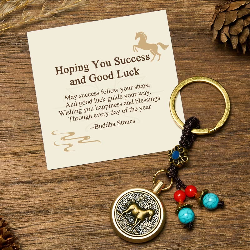 Buddha Stones "Hoping You Success and Good Luck" Year of the Horse Key Chain Includes Gift Message Card - Horse - Standard Gift Box - image 0