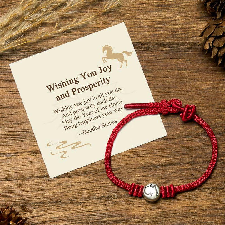 Buddha Stones "Wishing You Joy and Prosperity" Year of the Horse Bracelet Includes Gift Message Card - Horse(Wrist Circumference 14-18cm) - Standard Gift Box - image 0