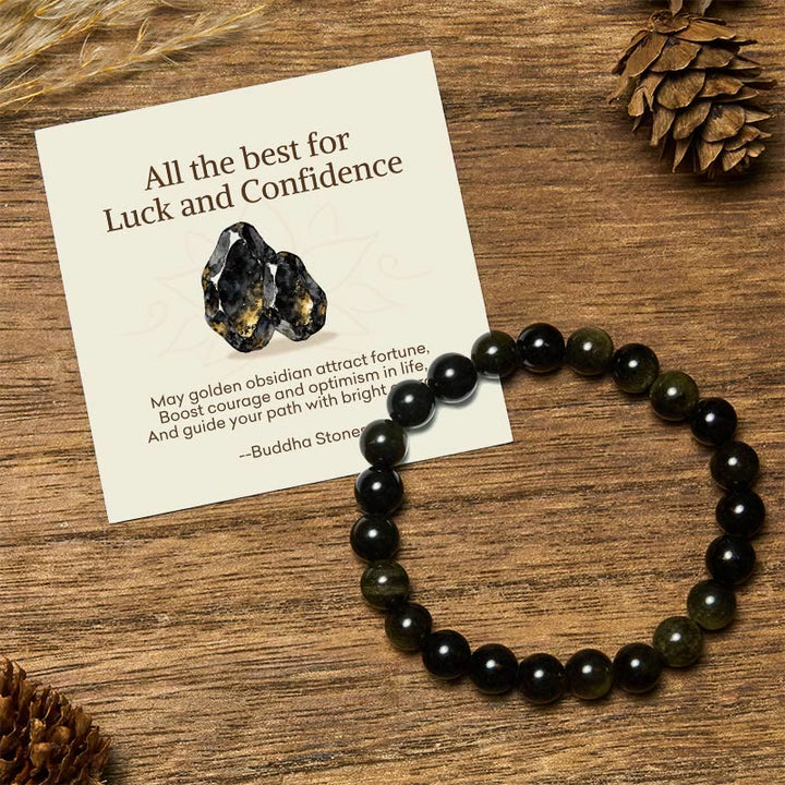 Buddha Stones "All the Best for Love and Harmony" Stone Quartz Bracelet Includes Gift Message Card - 8mm - Gold Sheen Obsidian - Standard Gift Box - image 20