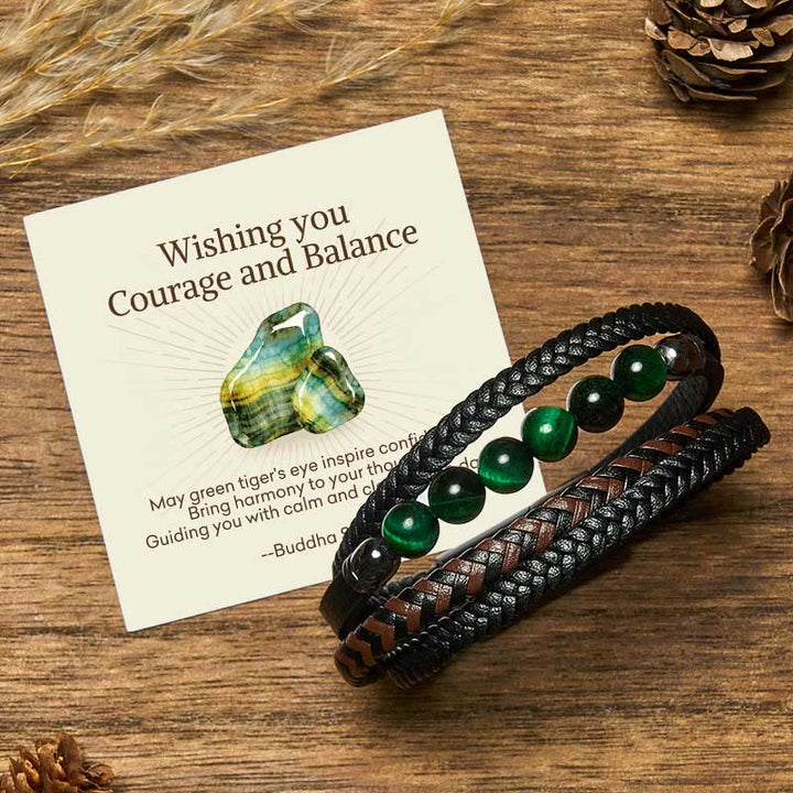 Buddha Stones "Wishing You Courage and Balance" Green Tiger Eye Bracelet Includes Gift Message Card - Green Tiger Eye - 18-22cm - Standard Gift Box - image 0