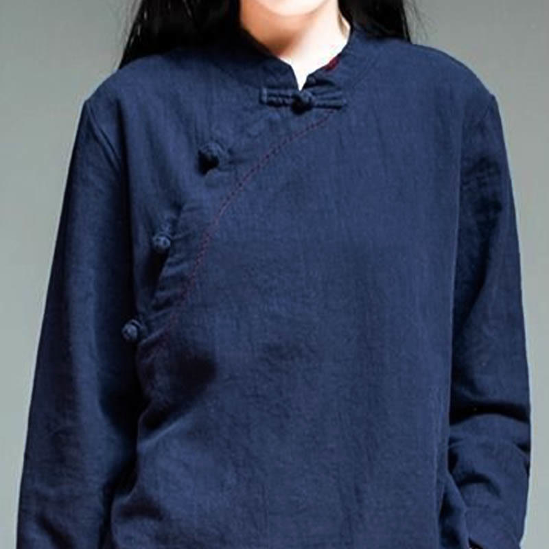 Buddha Stones Oblique Collar Knot button Loose Linen Clothing - image 14