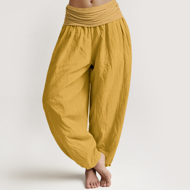 Buddha Stones Goldenrod Women's Pure Cotton Elastic Waist Harem  Pants - Goldenrod - US16，UK/AU20，EU48 (3XL) - image 0