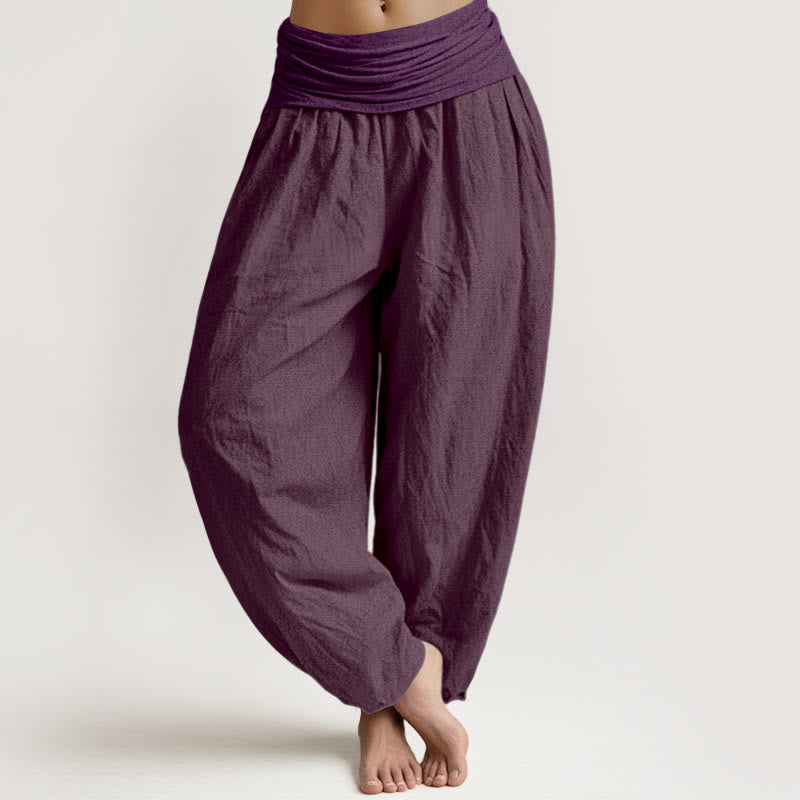 Buddha Stones Purple Pure Cotton Women's Elastic Waist Harem  Pants - Purple - US16，UK/AU20，EU48 (3XL) - image 0