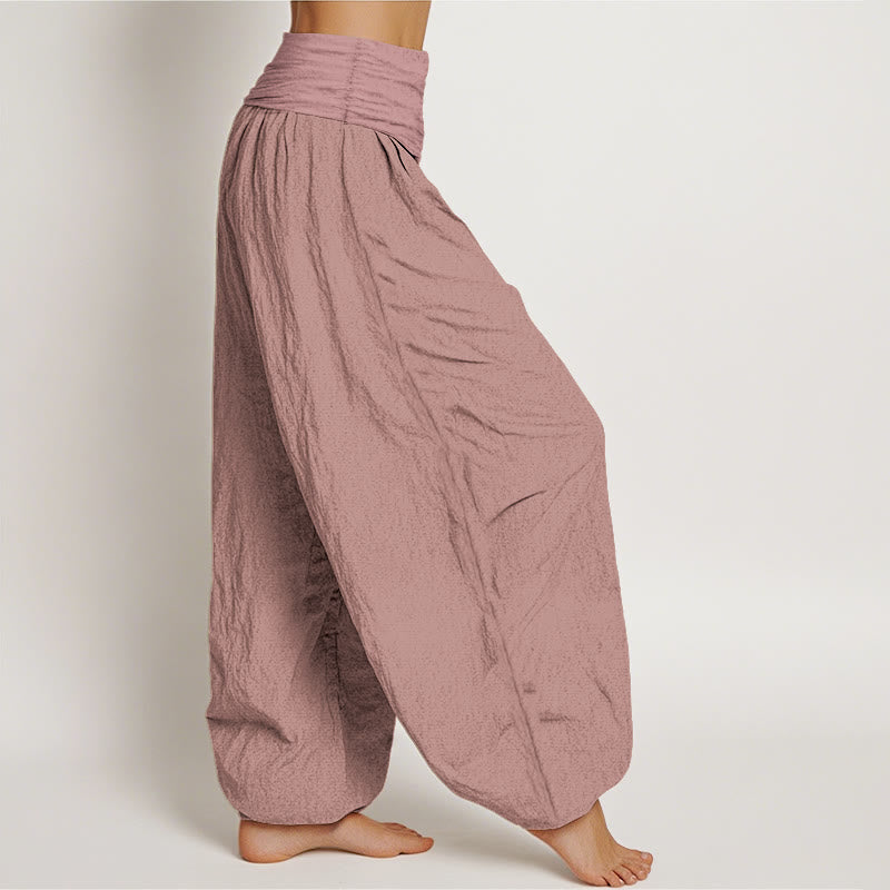 Buddha Stones LightPink Pure Cotton Women's Elastic Waist Harem  Pants - image 2