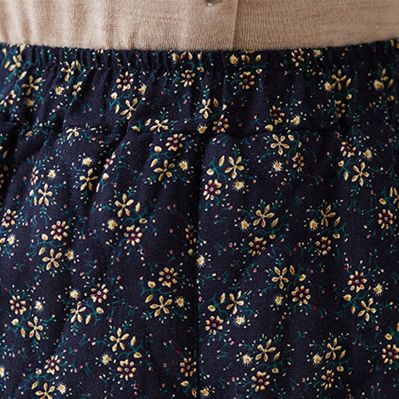 Buddha Stones Vintage Floral Pattern Elastic Waist Cotton Women's Midi Skirt With Pockets - image 6