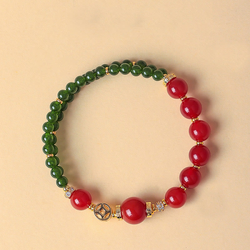 Buddha Stones Natural Red Agate Double Wrap Design Green Chalcedony Calm Bracelet - image 1