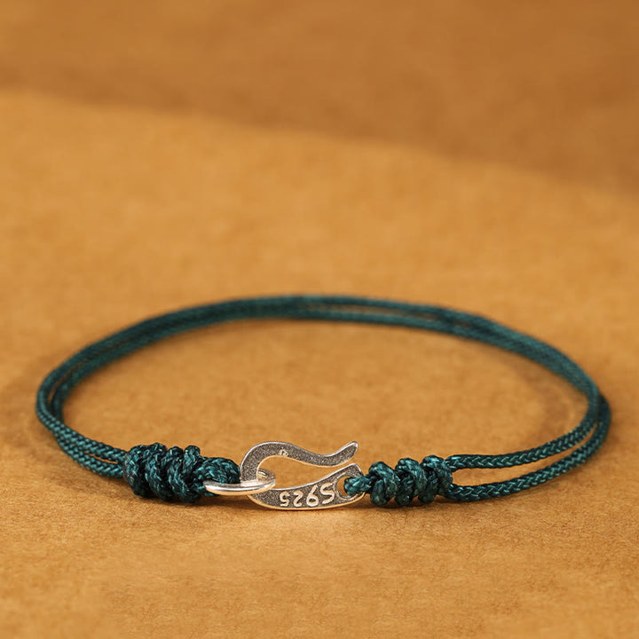 Buddha Stones 925 Sterling Silver Hook Design Red String Strength Colorful Bracelet - Teal - 20cm - image 19