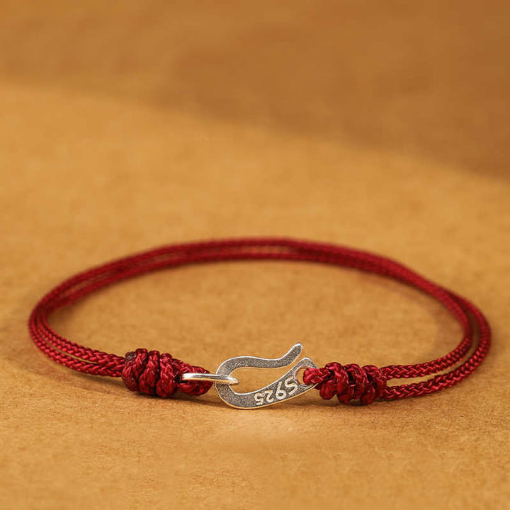 Buddha Stones 925 Sterling Silver Hook Design Red String Strength Colorful Bracelet - Crimson - 20cm - image 0