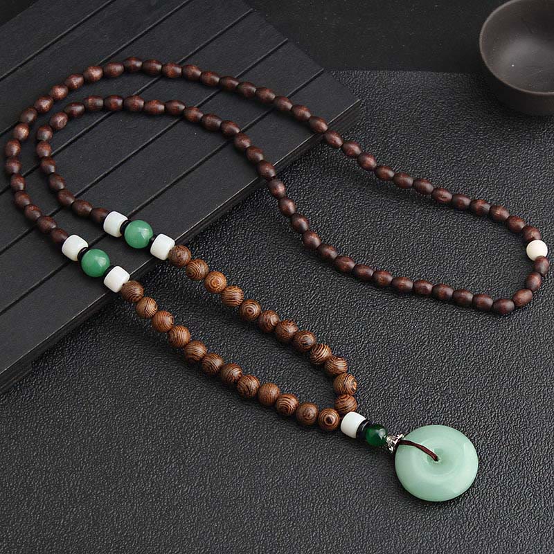 Buddha Stones Wenge Wood Peace Buckle Balance Tranquility Pendant Necklace - image 2
