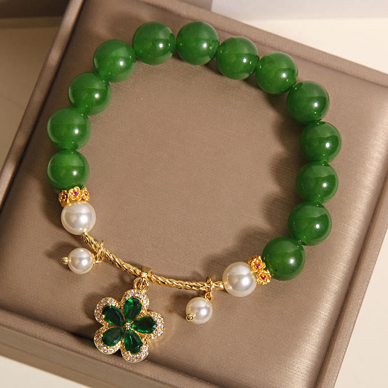 Buddha Stones Green Jasper Pearl Flower Balance Bracelet - image 5
