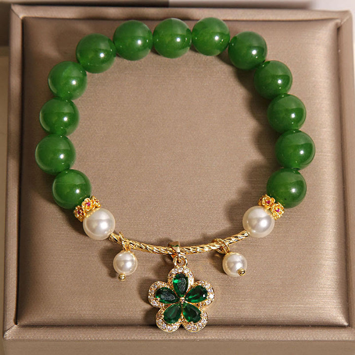 Buddha Stones Green Jasper Pearl Flower Balance Bracelet - image 3