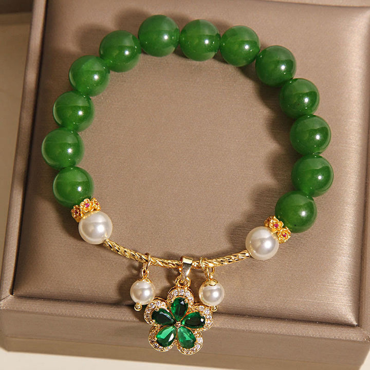 Buddha Stones Green Jasper Pearl Flower Balance Bracelet - image 4