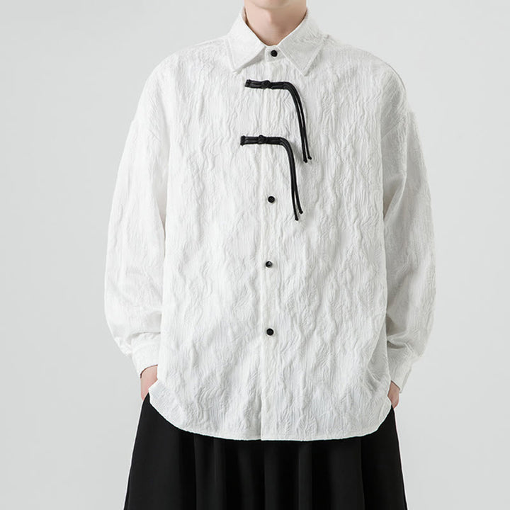 Buddha Stones Frog-Button Leaves Pattern Long Sleeve Men's Tang Suit Jacket - White - US/UK/AU50，EU60 (5XL) - image 17