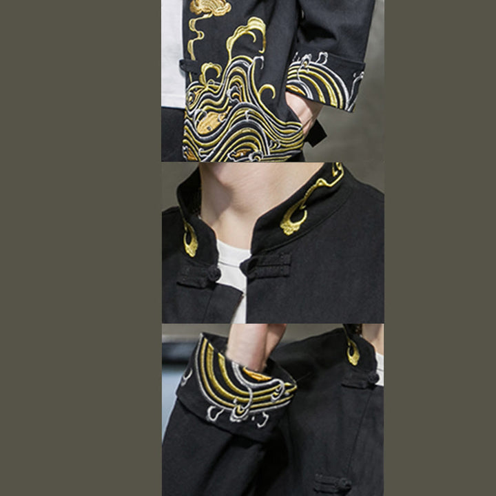 Buddha Stones Embroidered Clouds Frog-Button Long Sleeve Men's Cotton Tang Suit Jacket - image 18