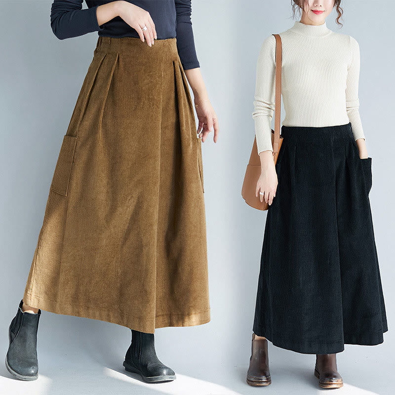 Buddha Stones Women's Plain Side Zipper Design Wide Leg Corduroy 7-8 Length Pants With Pockets - image 20