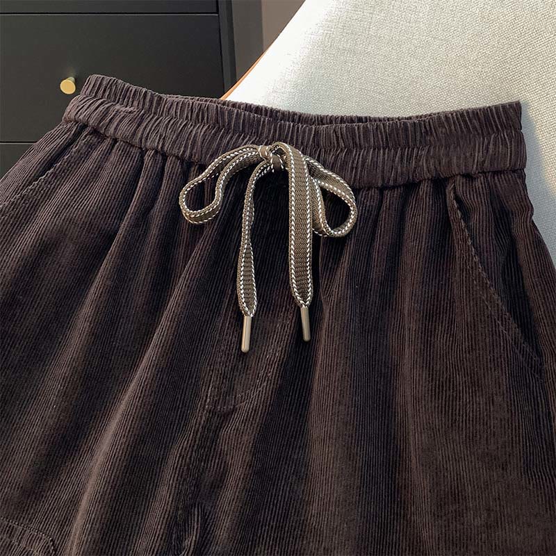 Buddha Stones Women's Fall Pure Color Drawstring Cotton Corduroy Harem Pants With Pockets - image 1