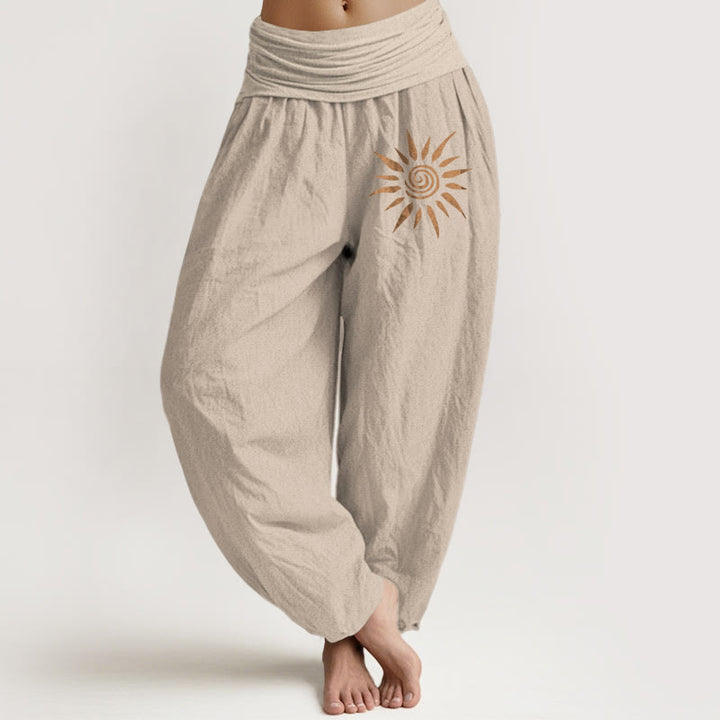 Buddha Stones Spiral Center Sun Pattern Women's Elastic Waist Harem Pure Cotton Pants - Tan - US22，UK/AU26，EU54 (6XL) - image 11