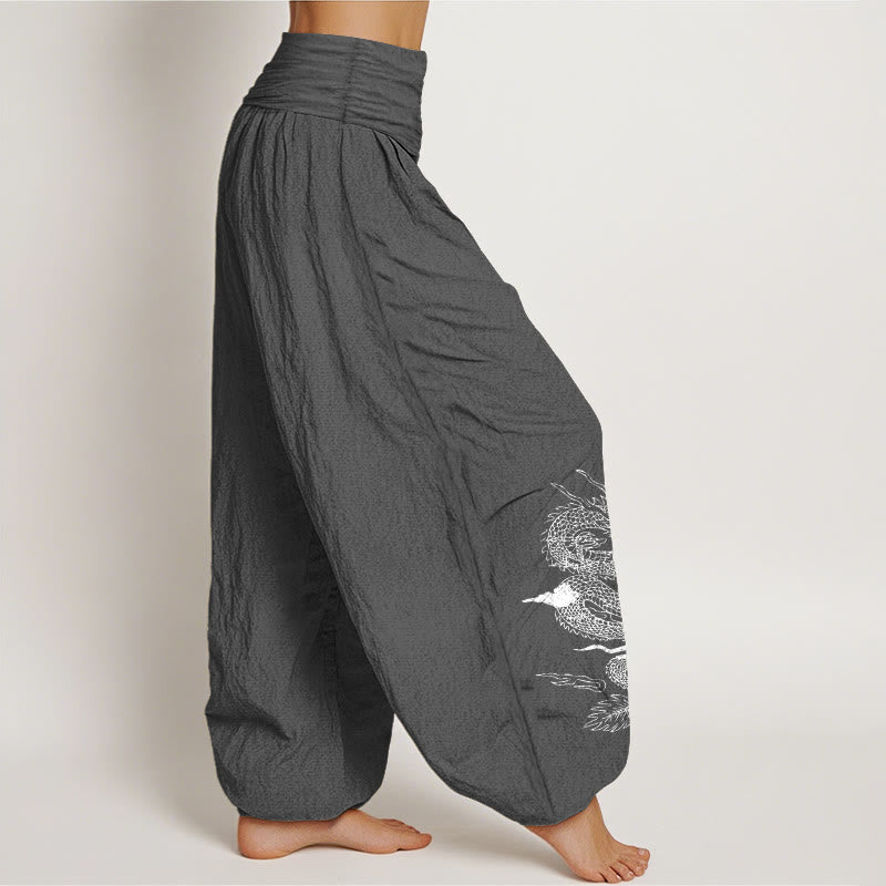 Buddha Stones Pure Cotton Dragon Sun Moon Pattern Women's Elastic Waist Harem Pants - image 9
