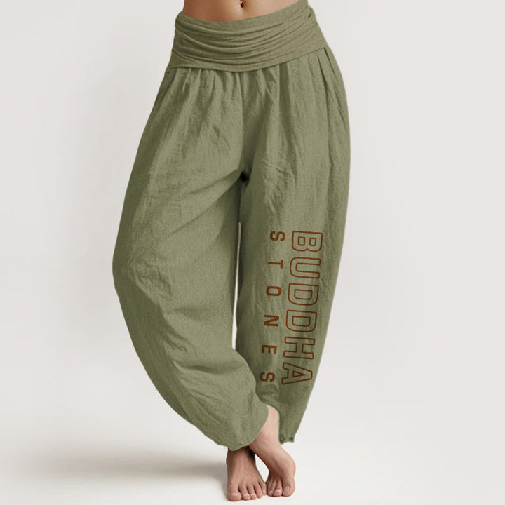 Buddha Stones Solid Color Pure Cotton 'Buddha Stones' Word Women's Elastic Waist Harem Pants - OliveDrab - US22，UK/AU26，EU54 (6XL) - image 14