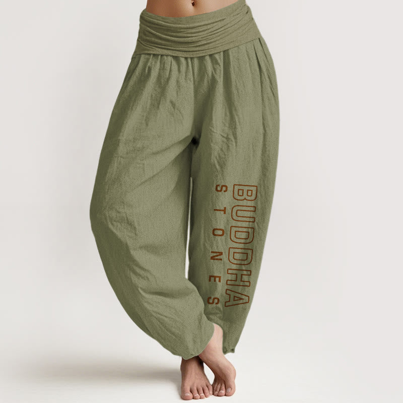 Buddha Stones Solid Color Pure Cotton 'Buddha Stones' Word Women's Elastic Waist Harem Pants - OliveDrab - US22，UK/AU26，EU54 (6XL) - image 14