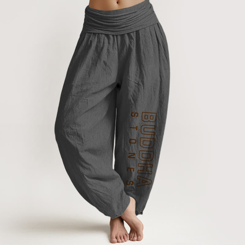 Buddha Stones Solid Color Pure Cotton 'Buddha Stones' Word Women's Elastic Waist Harem Pants - DimGray - US22，UK/AU26，EU54 (6XL) - image 11