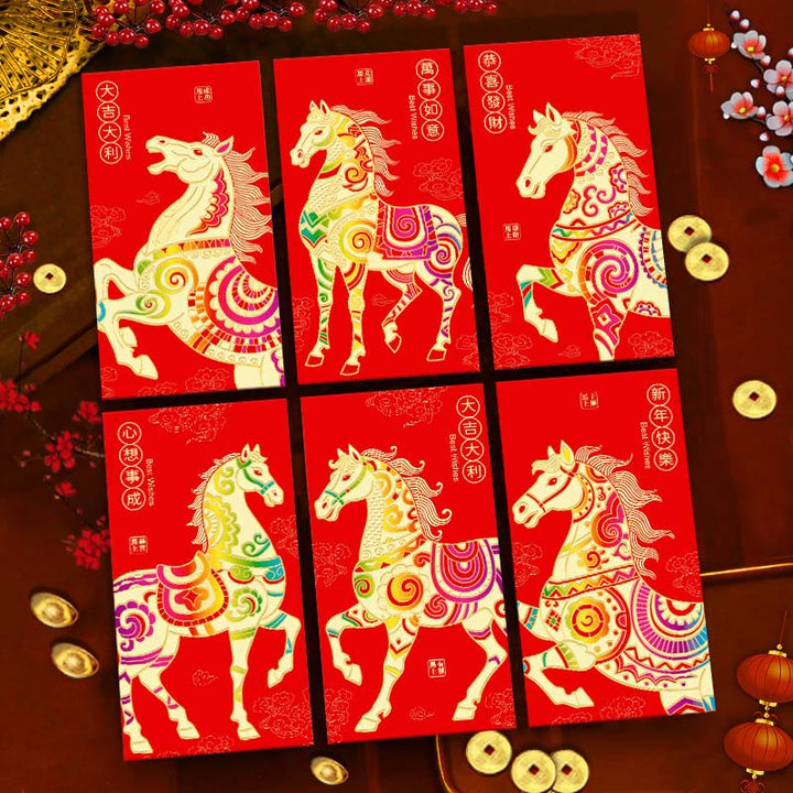 Buddha Stones 6Pcs Chinese Red Envelope Year of the Horse Lucky Money Envelopes 2026 New Year - image 4
