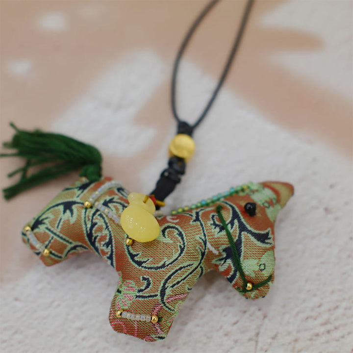 Buddha Stones Year of the Horse Shu Brocade Silk Curly Grass Pomegranate Pattern Hanging Decoration - image 2