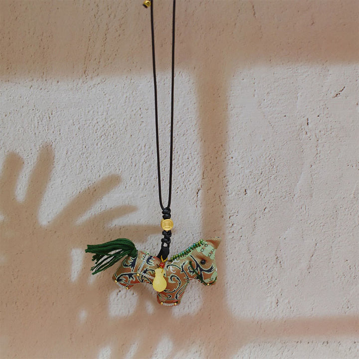 Buddha Stones Year of the Horse Shu Brocade Silk Curly Grass Pomegranate Pattern Hanging Decoration - image 1