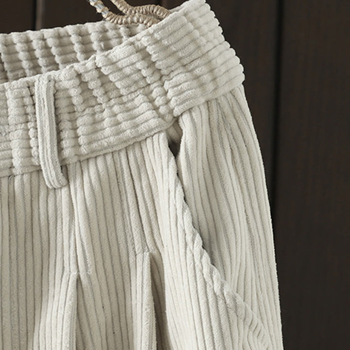 Buddha Stones Women's Winter Plain Corduroy Cotton High Waist Fleece-Lined Harem Pants With Pockets - image 4